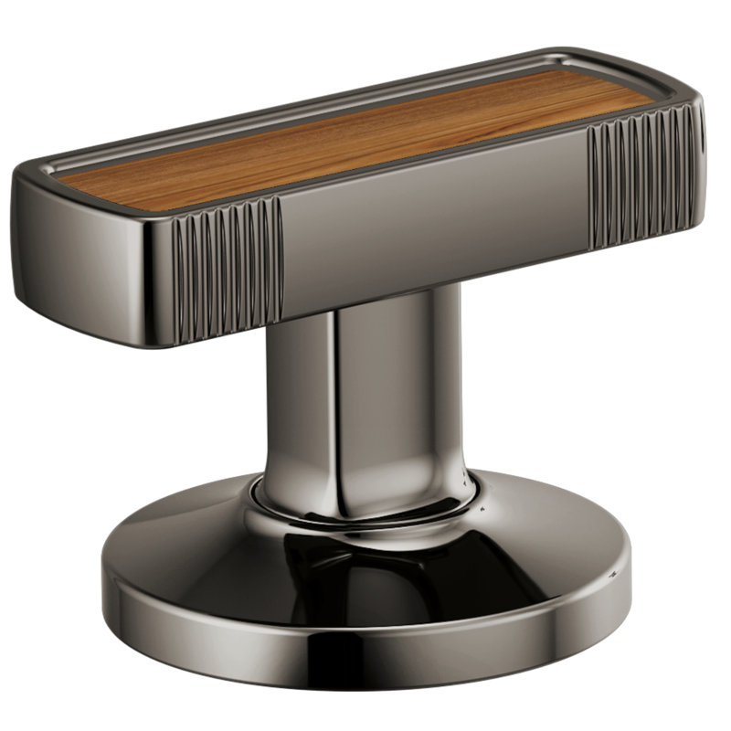 Kintsu® Widespread Lavatory Faucet with Arc Spout, Brilliance Black Onyx, Knob Handle with Wood Inlay, 1.5 GPM
