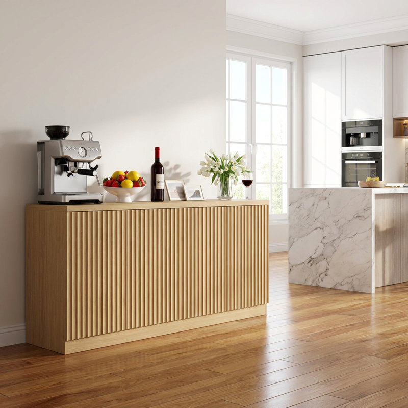 Buffet moderne de 62,6 pouces de large avec quatre portes et tablettes réglables pour un rangement polyvalent dans le salon et la cuisine