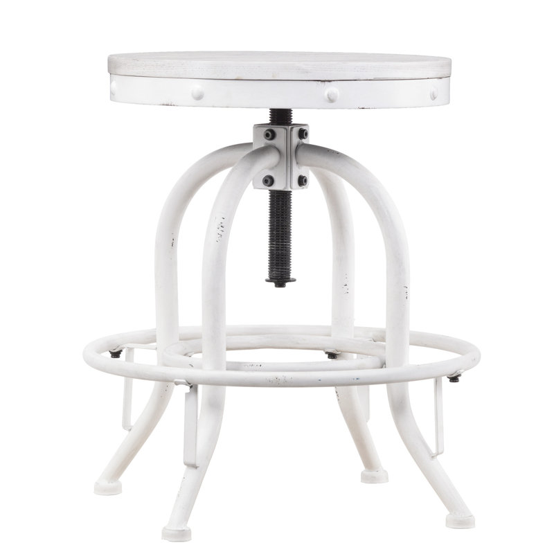 Industrial Swivel Stool In White, Mix, Rustic Seat For Multiple Purposes Whitewashed Stool, Adjustable Feature, Design Bedroom Furnishings