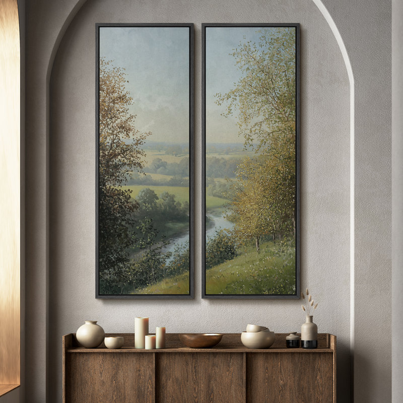 Ensemble de 2 toiles encadrées 20 x 60 pouces Vintage Floral and Landscape, Noir