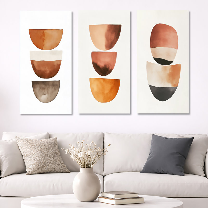 «Earthtone Balance Forms - Orange Minimalisme», ensemble d'art mural sur 3, 40" H x 60" W, Wrapped Canvas
