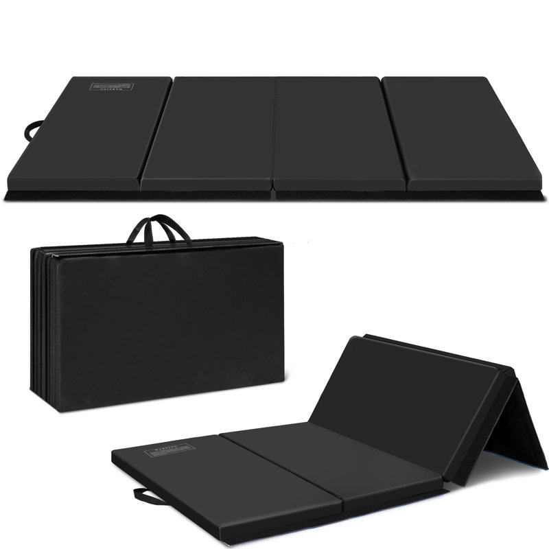 Black 3'x6'x2'' Folding Gymnastics Exercise Mat with PU Leather