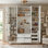 Grande armoire de cuisine moderne de 53,2 po de largeur x 17,7 po avec 6 portes, armoire de rangement en panneau de fibres à densité moyenne avec tiroirs, tablettes réglables, plateaux coulissants et support à vin pour la salle à manger et le salon