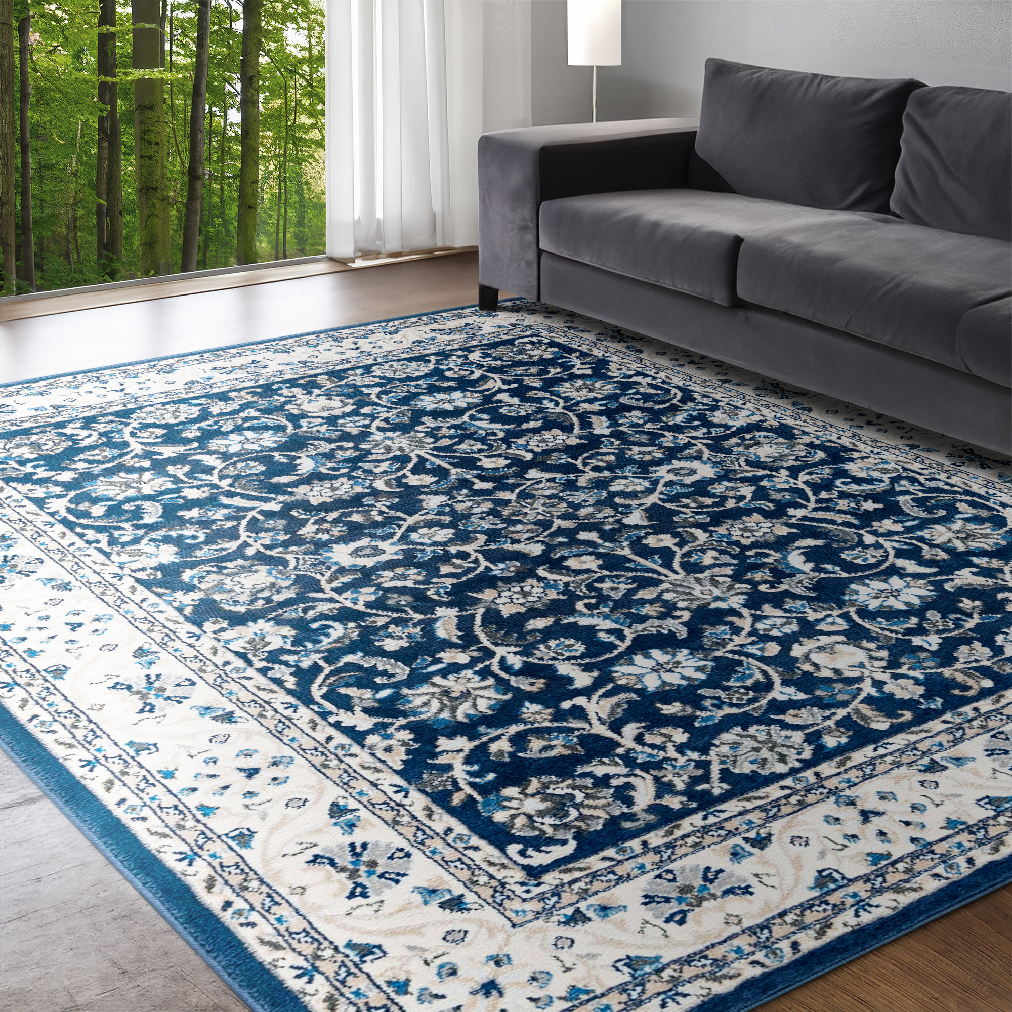 Creak Pattern Rug Lark Manor Anmie Oriental Dark Blue/Cream Area Rug & Reviews | Wayfair