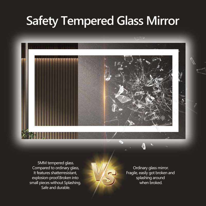 Frameless LED Bathroom Mirror,Smart Mirror, 60" x 28"