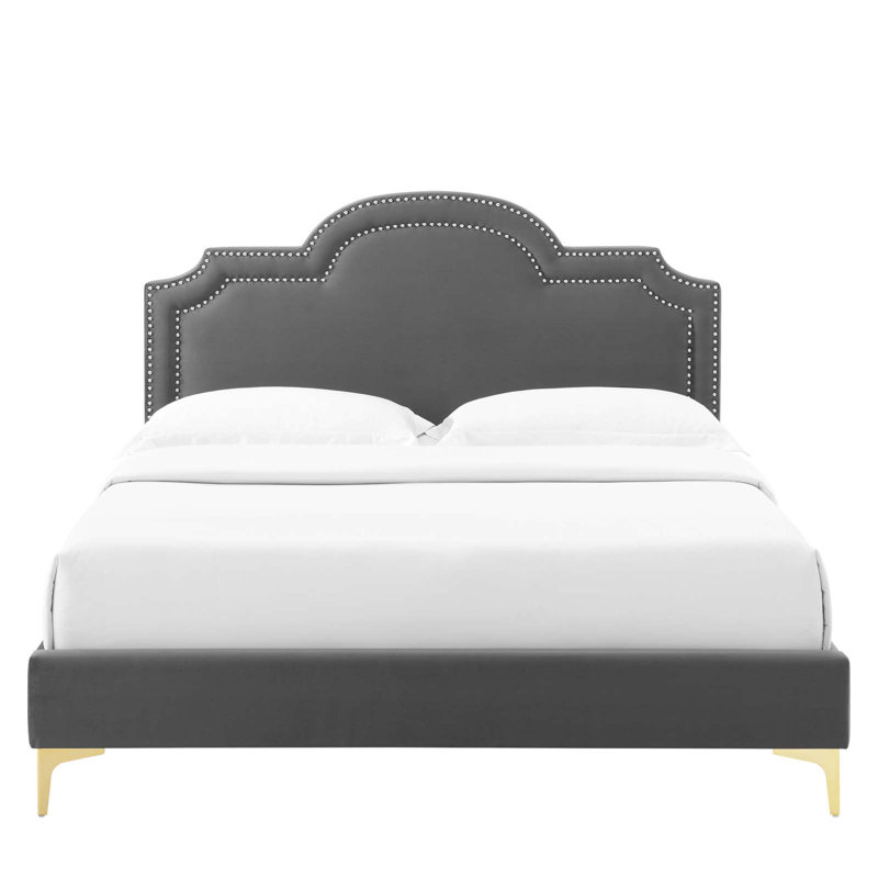 Modway Aviana Performance Velvet Bed, Charcoal, Full