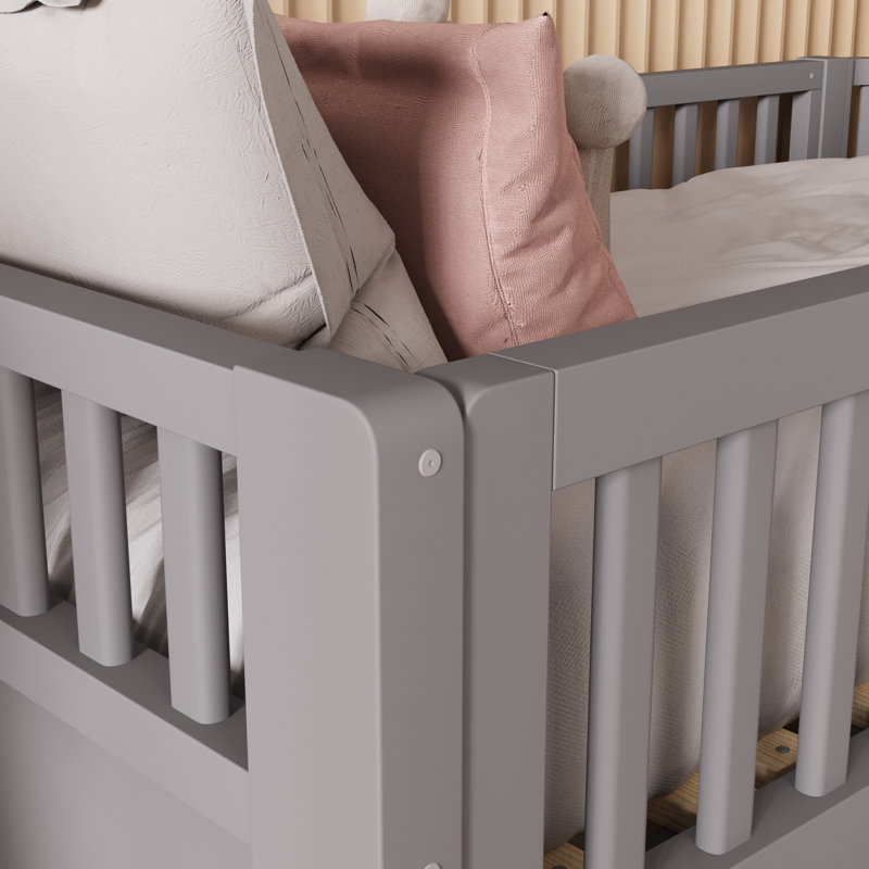 Twin Size Solid Wood Platform Bed With Guardrails,convertible Twin Beds, Gray