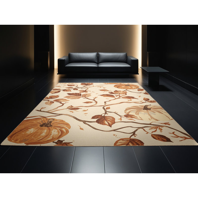 Soft Plush Finnell Halloween Modern & Contemporary Abstract Area Rug in Beige – Beige Binding, 7x10