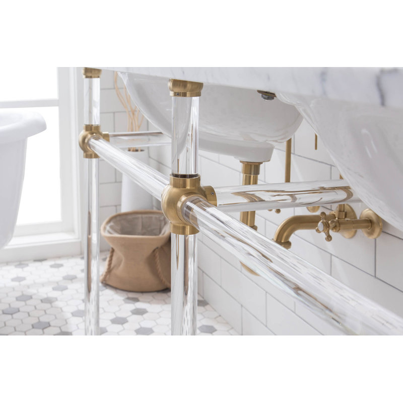 Empire Stone Oval Console Bathroom Sink with Faucet and Overflow, Satin Gold