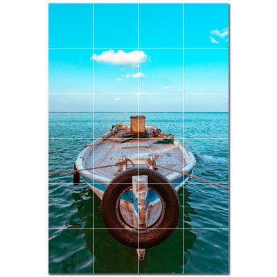Boat Photo 4.25'' x 4.25'' Satin Ceramic Decorative Mural