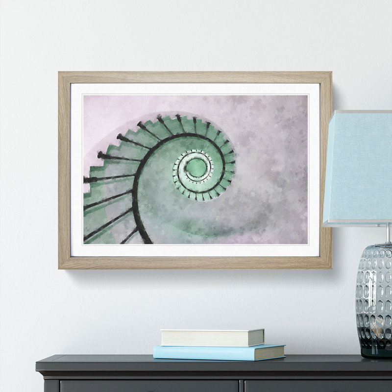 Lighthouse Spiral Staircase - Picture Frame Graphic Art Print, Oak Framed, 33cm H x 45cm W x 2cm D