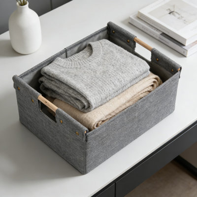 Bacs de rangement pliables en tissu avec poignées en bois, boîtes de rangement décoratives lavables pour la maison, la lessive et le rangement des tablettes