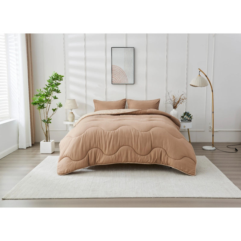 COVERLESS MICROFIBRE DUVET WAVE STITCHING, Double, Natural/Dark Natural
