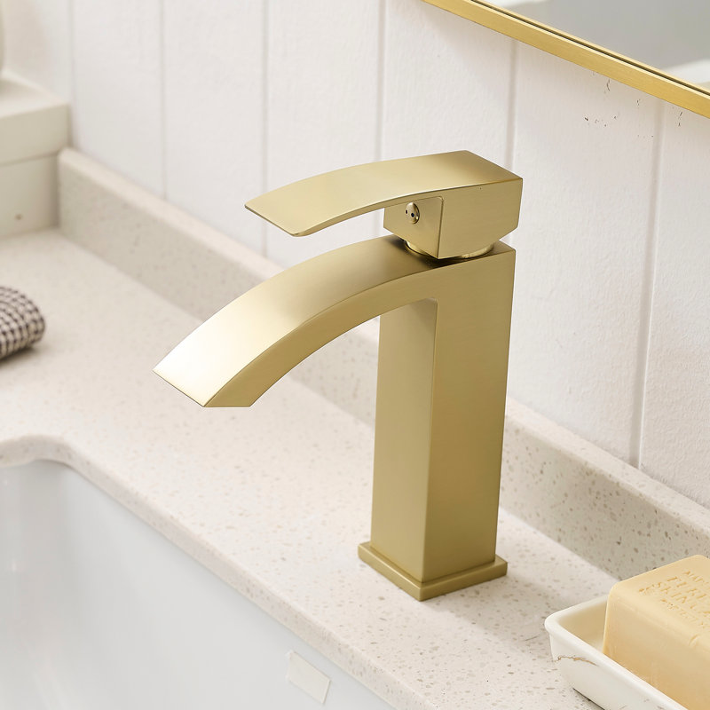 Robinet géométrique en forme d'or brossé - Poignée, robinet de lavabo en céramique, robinet de lavabo