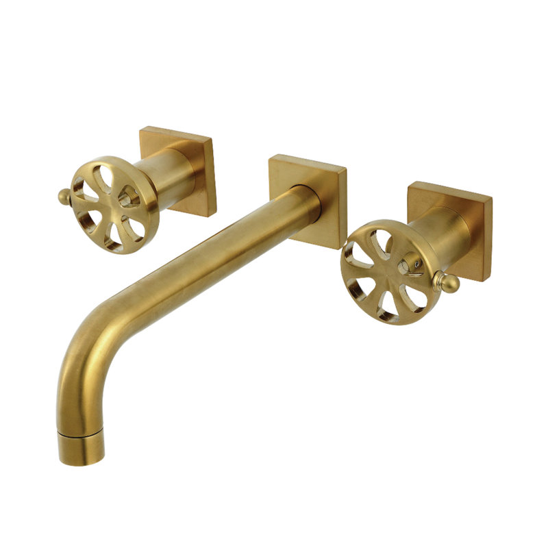 Brushed Brass Dual Handle Wall Mount Roman Tub Faucet