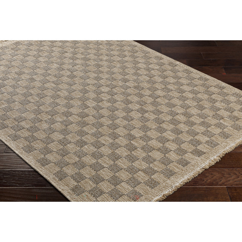 Outdoor Jute-Look Checkered Rug Tan/Black_MGE2311, Runner 80 x 220 cm