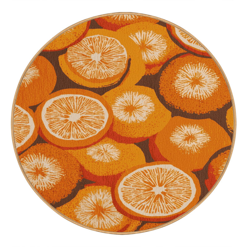 Tapis lavable orange à motif de fruits du Nombril, Rond 4 pi