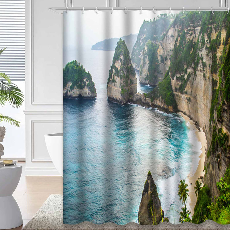 Magnifique paysage pittoresque sur une plage exotique avec palmiers et 12 crochets, L 72 po x l 72 po