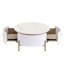 Table de jardin à la mode ronde, 2 boîtes de tiroirs spacieuses, finition en marbre magnifique, corps robuste, embellissements de pieds dorés, table de bout de style moderne avec tiroirs généreux, motif magnifique, pieds-1239013419