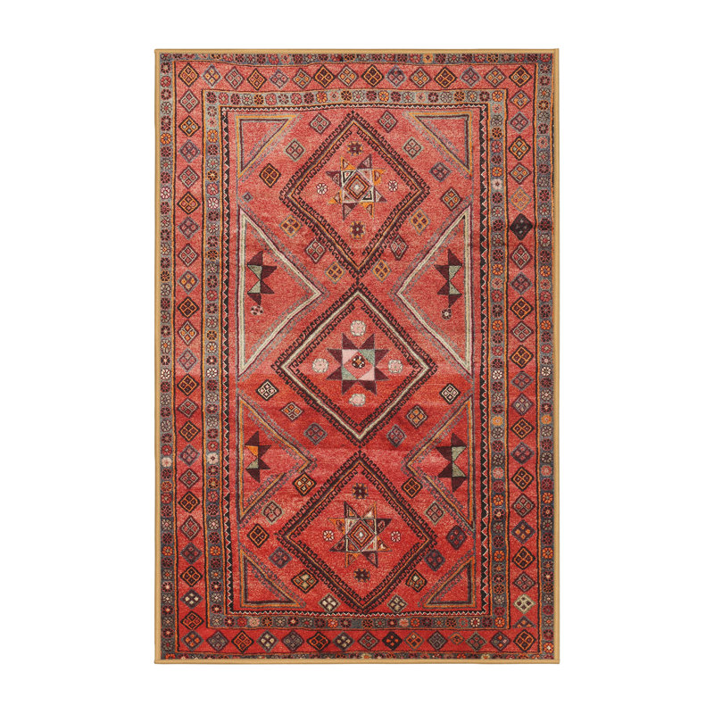 Tapis traditionnel rouge / brun, Rectangle 5 pi x 7 pi