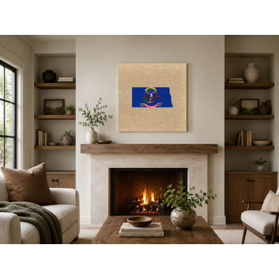 North Dakota State Map Flag — Square Canvas Wall Art
