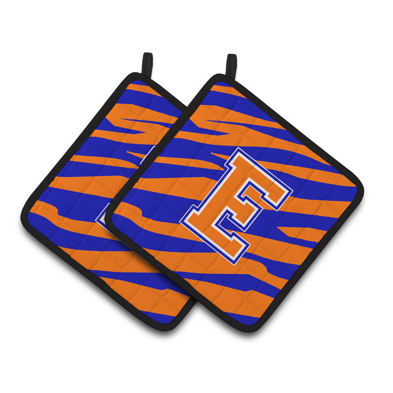 Tiger Stripe Potholder, E, Bleu / Orange