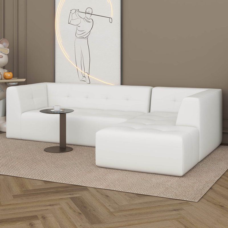 Ensemble de canapé modulaire 112,2 * 74 po, canapé-lit en L rembourré minimaliste, 2 pièces sans ordinateur, Beige
