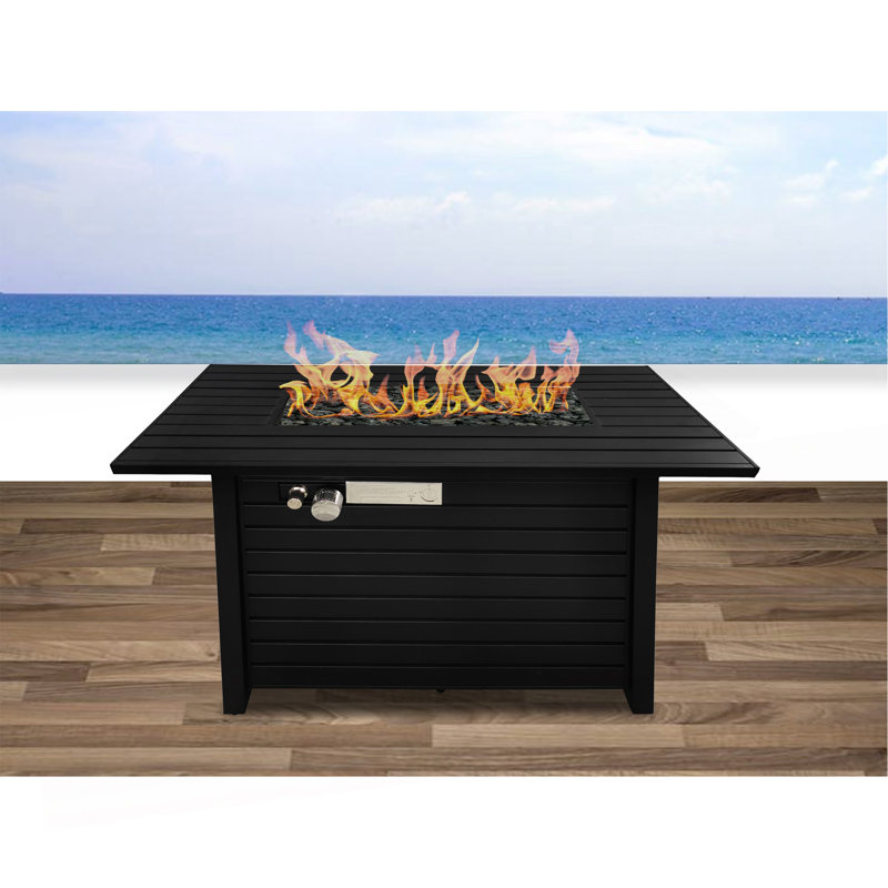 Table de foyer d'extérieur en acier avec couvercle H 25 po x l 42 po (noir)