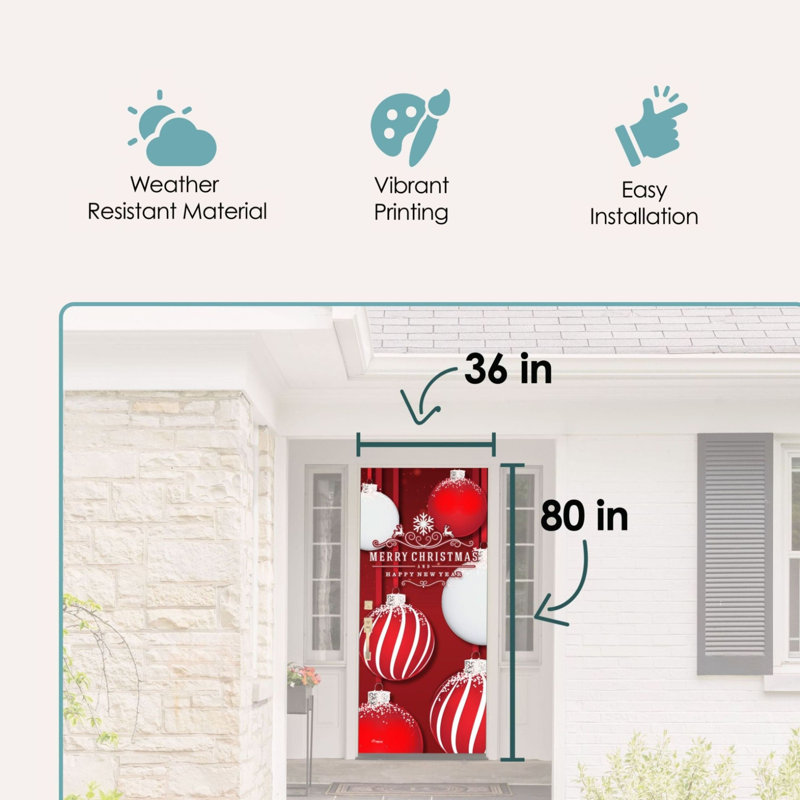 Bannière de porte de Noël 36 po x 80 po Red Ornaments