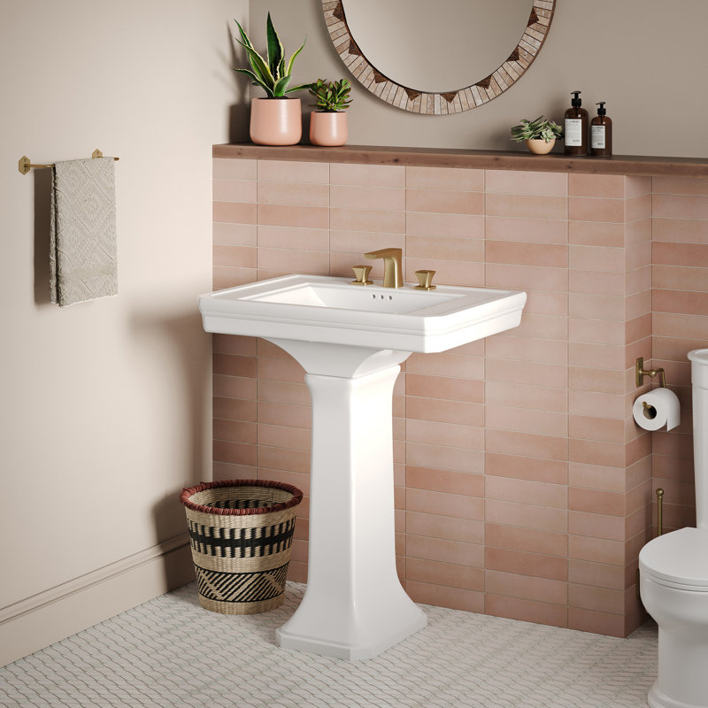 Voltaire 2-Piece Ceramic Rectangular Pedestal Sink in Glossy White