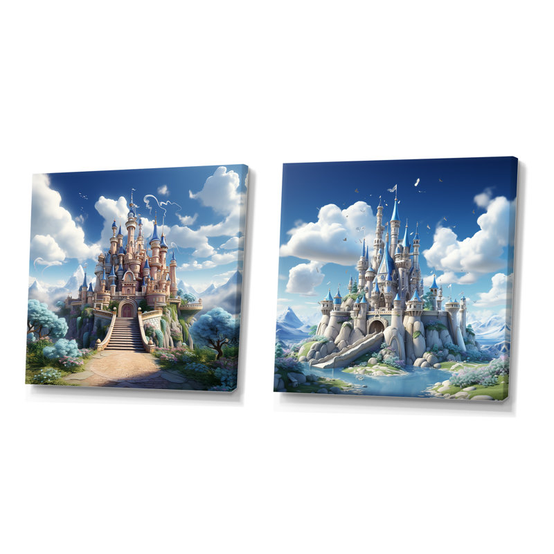 Princesse château magique Dreams I - Châteaux, ensemble de 2 reproductions d'art mural, Toile tendue