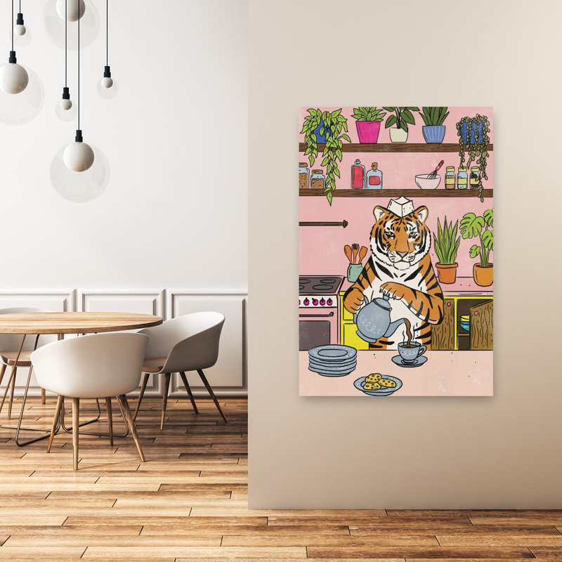 «Tiger's Coffee Break», impression d'art contemporain, 48" H x 32" W