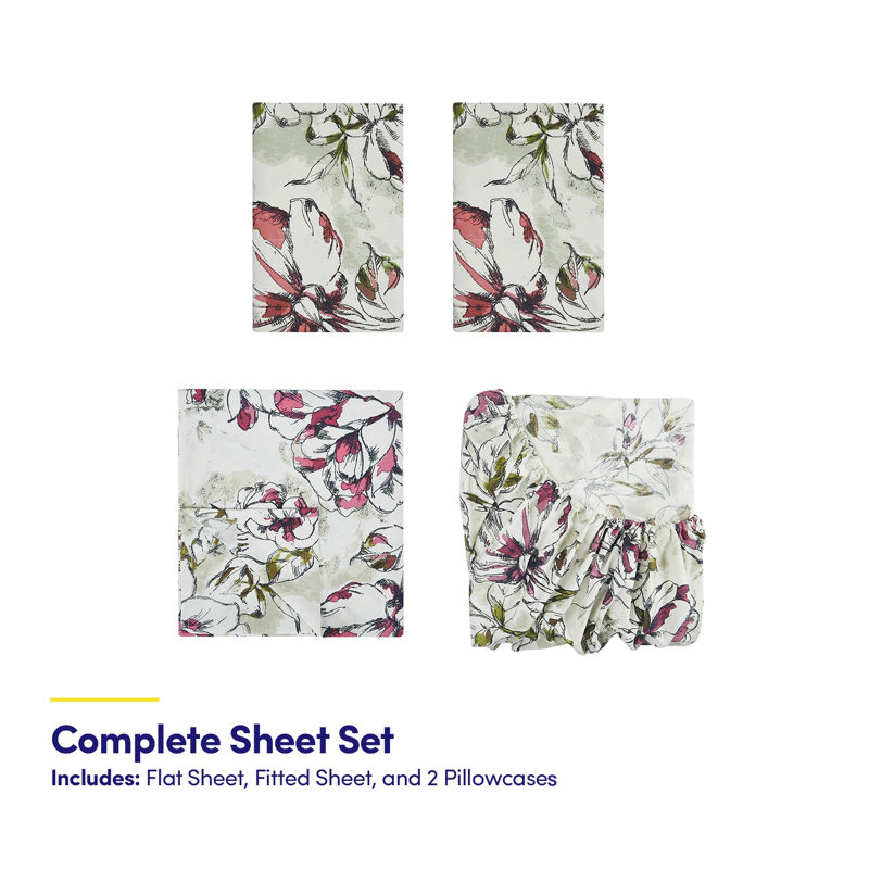 Ensemble de draps en microfibre à double imprimé, Ensemble de draps pour lit double avec 2 taies d'o, Dolce