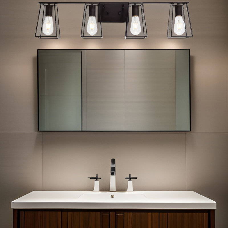 Oil Rubbed Bronze Bathroom Fixture 4- - Industrial Vintage Open Metal Cage Vanity Sconce Lights For Wall With Retro Look