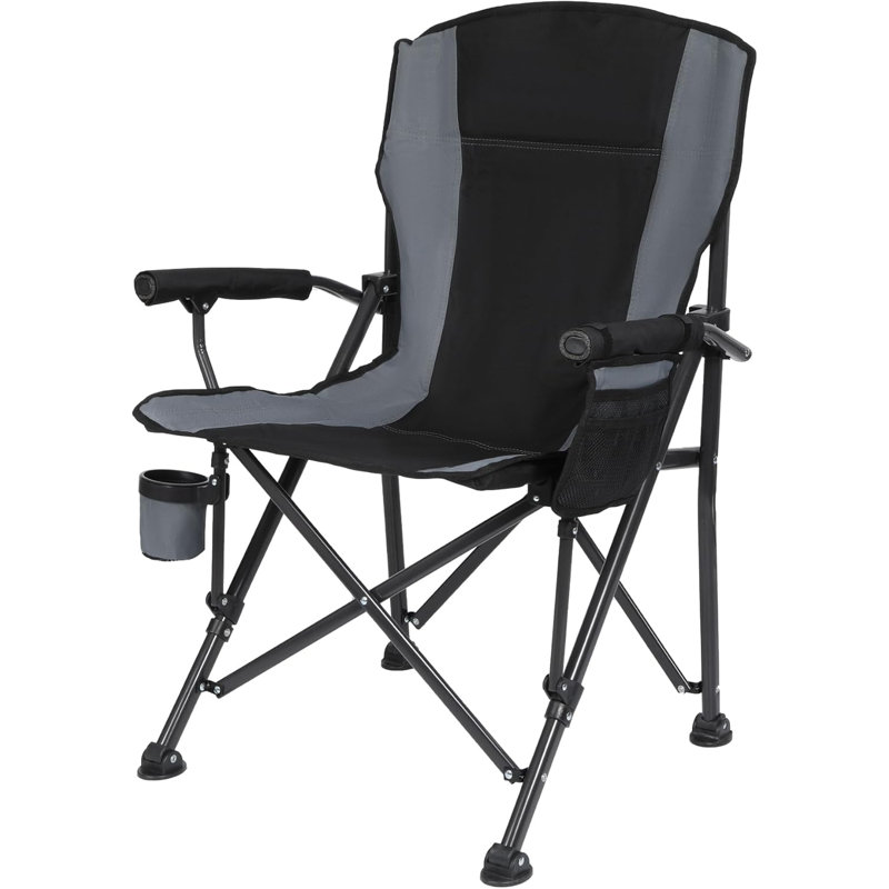Très grand fauteuil de patio pliant avec dossier haut, porte-gobelet et poche de rangement, 1