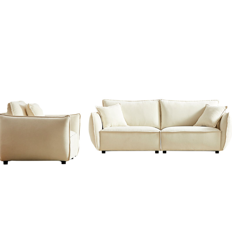 Style moderne 3 + 1 pour le salon avec des tissus respirants et des meubles fonctionnels en bois, Beige