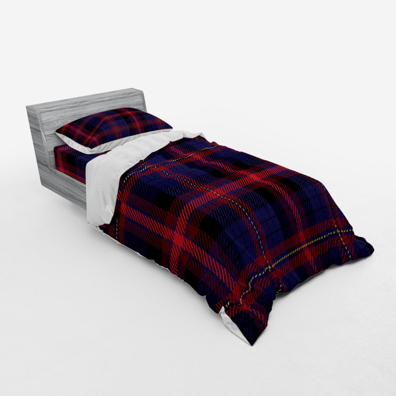 Ensemble de housse de couette à carreaux en microfibre de style campagnard royal / bleu / rouge