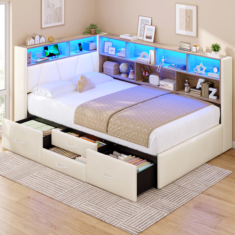 Lit de jour rembourré avec rangement, Beige