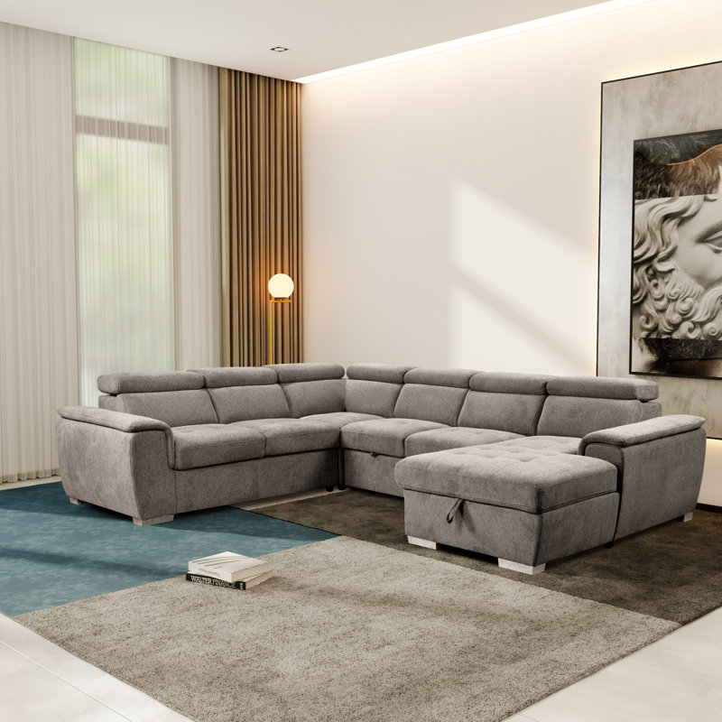 Canapé modulaire à 7 places en U de Boneless Hokku Designs, Polyester gris clair