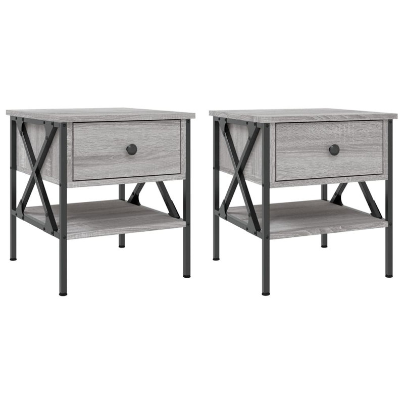 Tahnaout 40cm W Iron Bedside Table, Grey Sonoma, Set of 2