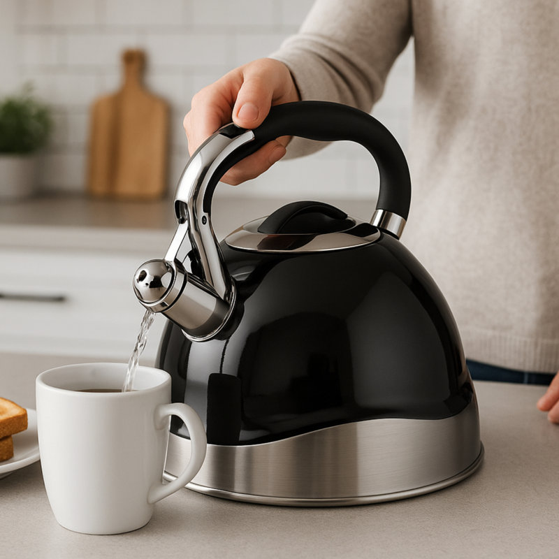 Creative Home 3.1 Qt. Stainless Steel Stovetop Whistling Kettle with Aluminum Capsulated Bottom for Even Heat Distribution