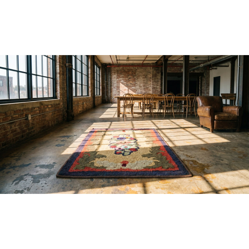 Antique American Hooked Wool Multicolor Jewel Tones Rug