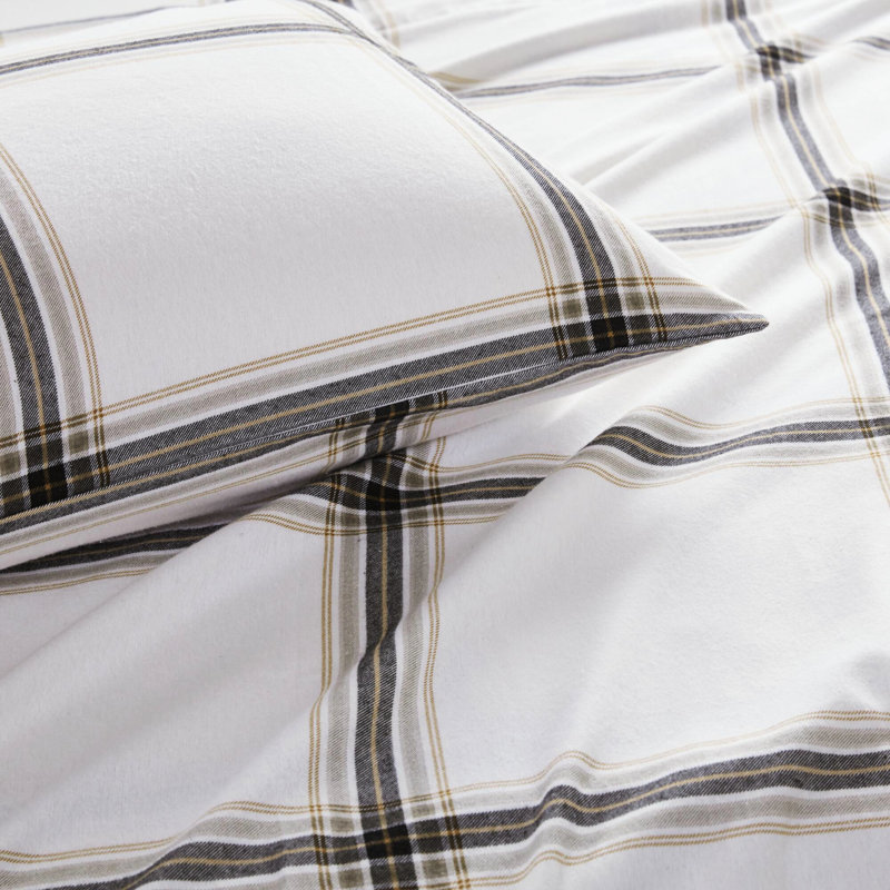 100% flanelle de coton brun clair Tissu écossais 4 pièces pour lit simple / double 12 po Grand / Très grand / Très grand 14 po Velours doux comprenant 1 plat 2 taies d'oreiller élastiques et lavables à la machine - sans substances nocives