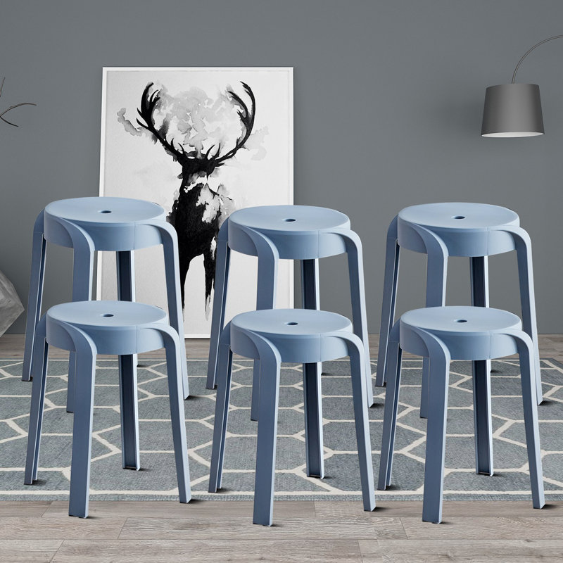 Nathalye Lightweight and Stackable Plastic Accent Stools, 6 Pcs/Set, For Indoor/Outdoor Use, Dusty Blue
