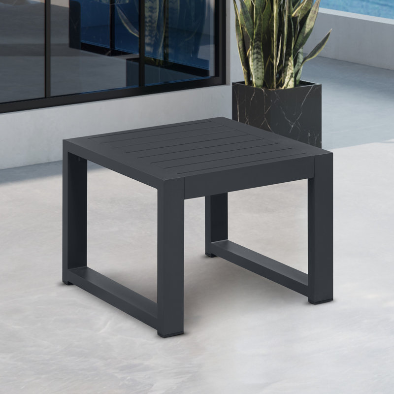 Hoyt Outdoor Aluminum 5-Piece Conversation Set with End Table, Slate Black/Grayish