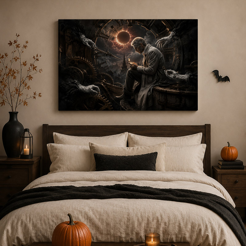 Homme Steampunk avec montre de poche et engrenages géants - Toile murale d'Halloween, H 20 po x l 30 po