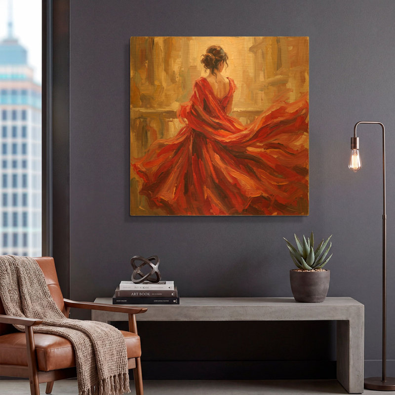 Tableau mural en métal doré « Rhapsodie écarlate », 91,4 cm x 91,4 cm, 36 po x 36 po
