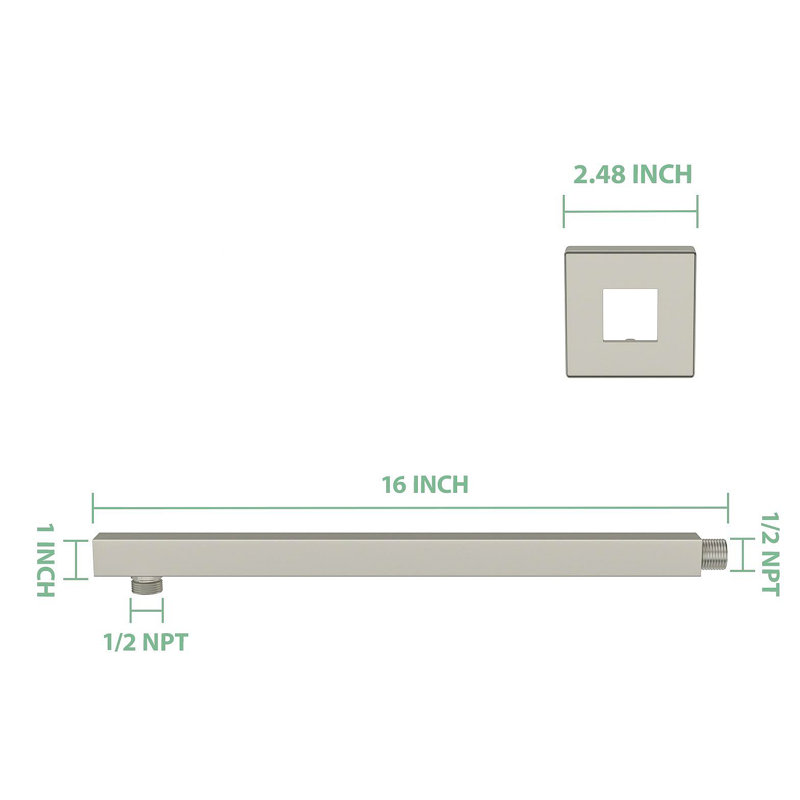 16" Wall Mounted Shower Arm With Flange, Brushed Nickel