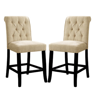 Chaises de salle à manger beige et noir antique, 2 chaises, dossier à volutes, boutons, bois massif pour manger des pièces et look chenille, siège, surface