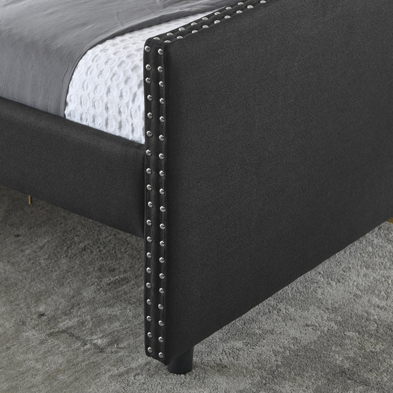  Daybed With Drawers Upholstered Tufted Sofa Bed, With Button On Back And Copper Nail On Waved Shape Arms, Queen, Black